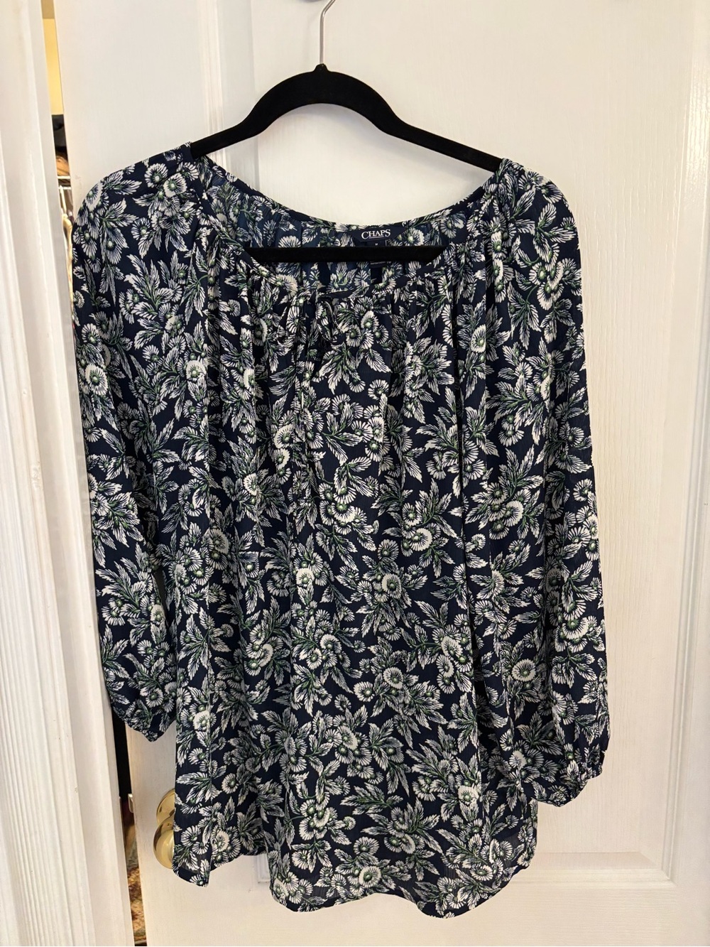 Chaps Navy Floral Peasant Top